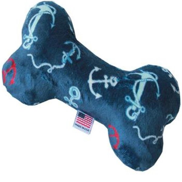 Mansbestfriend 6 in. Plush Bone Dog Toy Blue Anchors MA921939
